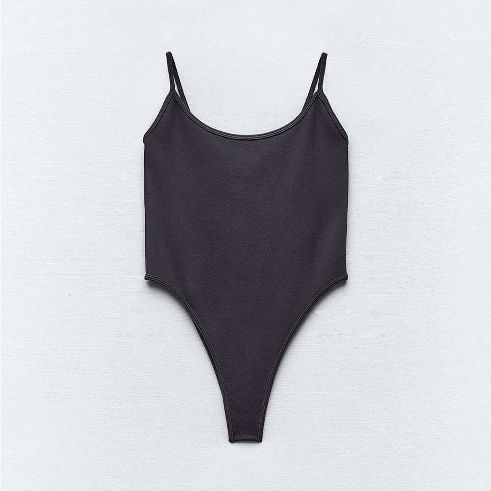 Zara charcoal grey stretch spaghetti strap bodysuit